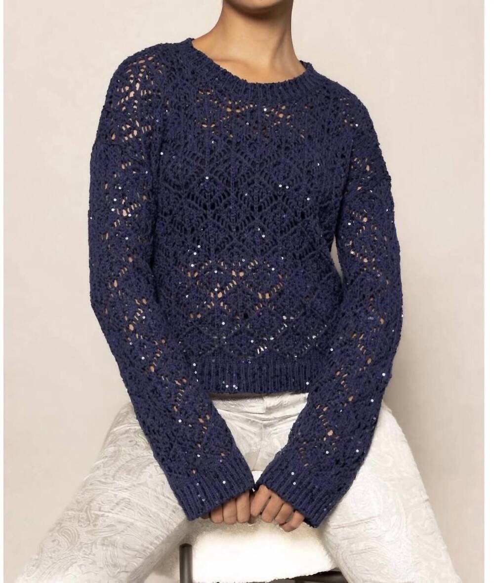 NEW LISA TODD shimmer & shaker sweater in navy
